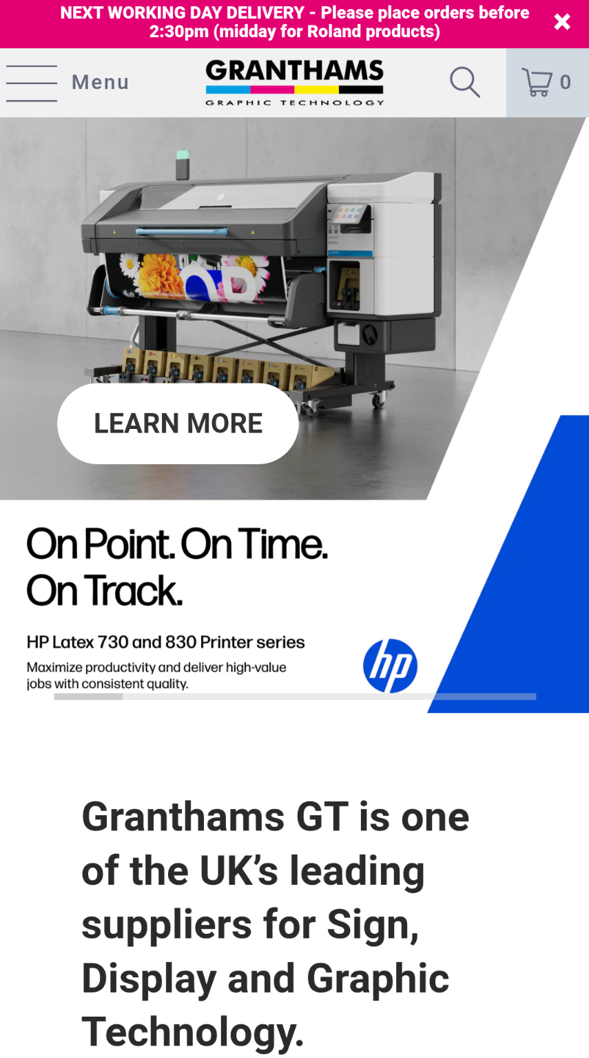 Granthams mobile website screenshot